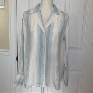 NWOT FRAME Women White and Blue 100% Silk Blouse, XS